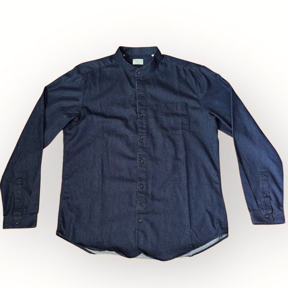 7 DIAMONDS Button Down Shirt Dark Wash Denim Long Sleeve Men’s Size Large - Picture 1 of 8